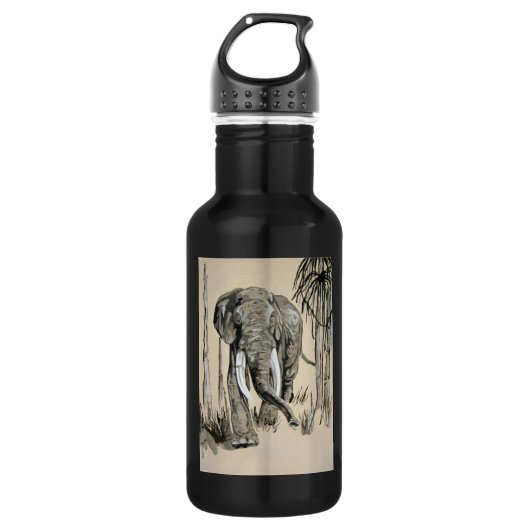 Elephant die door gestreken Savanna-kunst rolt Waterfles (Voorkant)