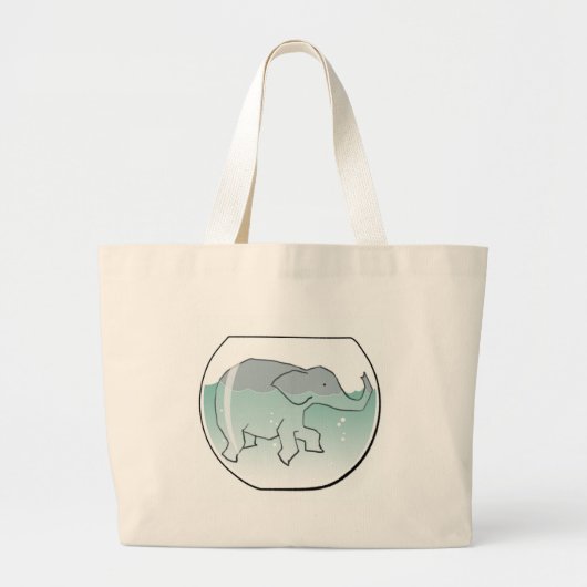 Elephant die rondzwemt in Goldfish Bowl Grote Tote Bag (Voorkant)