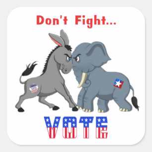Elephant & Donkey ARGUING vecht niet tegen stemmen Vierkante Sticker
