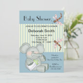 Elephant Dragonfly Blue Stripe Baby shower Kaart (Staand voorkant)