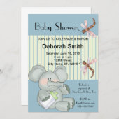 Elephant Dragonfly Blue Stripe Baby shower Kaart (Voorkant / Achterkant)