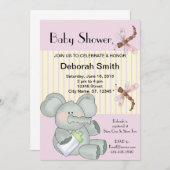 Elephant Dragonfly roze Stripe Baby shower Kaart (Voorkant / Achterkant)