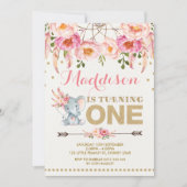 Elephant Dreamweaver Invitation Pink Gold Floral Kaart (Voorkant)