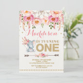 Elephant Dreamweaver Invitation Pink Gold Floral Kaart (Staand voorkant)