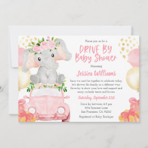 Elephant drive by Baby shower Invitation Kaart