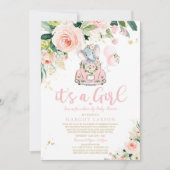 Elephant drive by Baby shower Invitation roze Rose Kaart (Voorkant)