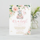Elephant drive by Baby shower Invitation roze Rose Kaart (Staand voorkant)