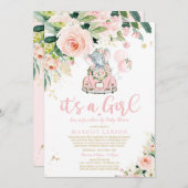 Elephant drive by Baby shower Invitation roze Rose Kaart (Voorkant / Achterkant)