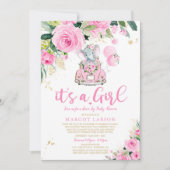 Elephant drive by Baby shower Invitation roze Rose Kaart (Voorkant)