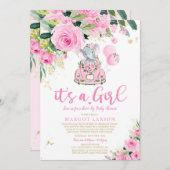 Elephant drive by Baby shower Invitation roze Rose Kaart (Voorkant / Achterkant)