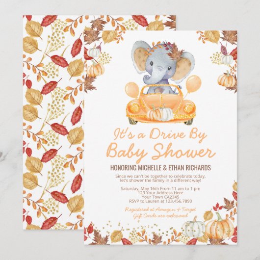 Elephant drive by Baby shower parade Invision Kaart (Voorkant / Achterkant)