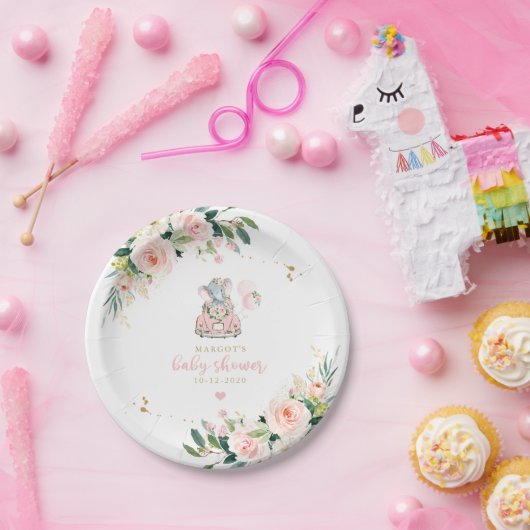 Elephant drive by Baby shower roze Rose Papieren Bordje (Feest)