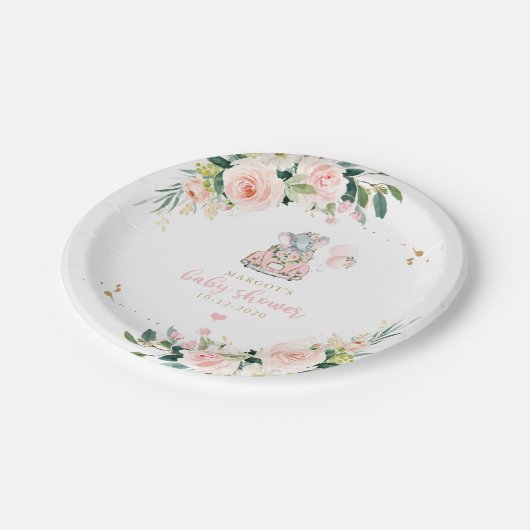 Elephant drive by Baby shower roze Rose Papieren Bordje (Gekanteld)