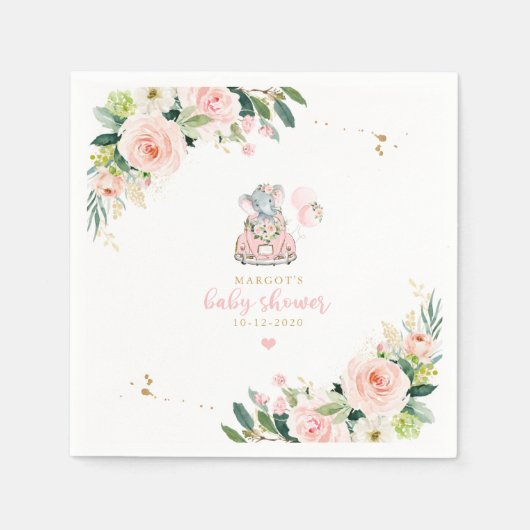 Elephant drive by Baby shower roze rozen Servet (Voorkant)