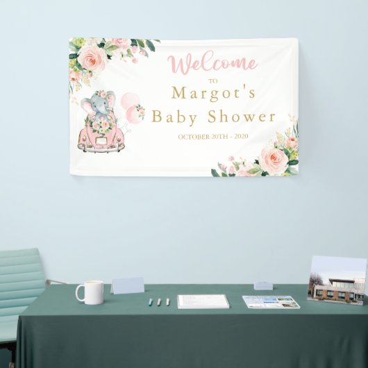 Elephant drive by Baby shower roze rozen Spandoek (Beurs)