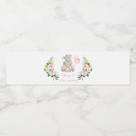 Elephant drive by Baby shower roze rozen Waterfles Etiket (Enkel label)