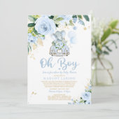 Elephant Drive door Baby shower Uitnodiging Blauw  (Staand voorkant)