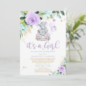 Elephant Drive door Baby shower Uitnodiging Paarse (Staand voorkant)