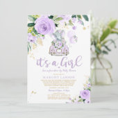 Elephant Drive door Baby shower Uitnodiging Paarse (Staand voorkant)