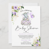 Elephant Drive door Baby shower Uitnodiging Paarse (Voorkant)