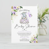 Elephant Drive door Baby shower Uitnodiging Paarse (Staand voorkant)