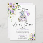 Elephant Drive door Baby shower Uitnodiging Paarse (Voorkant / Achterkant)