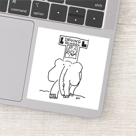 Elephant Driving Lessons. Grappig Sticker (Detail)