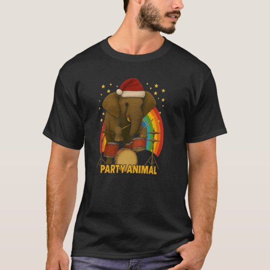 Elephant Drummer PARTY ANIMAL Rainbow Edition T-shirt (Voorkant)