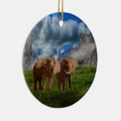 Elephant Duo Oil Paint, keramisch Ornament (Rechts)