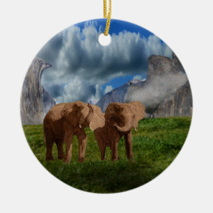 Elephant Duo Oil Paint, keramisch Ornament