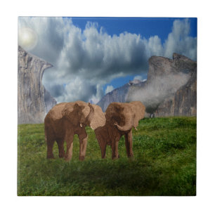 Elephant Duo Oil Paint, keramische Tegel Tegeltje