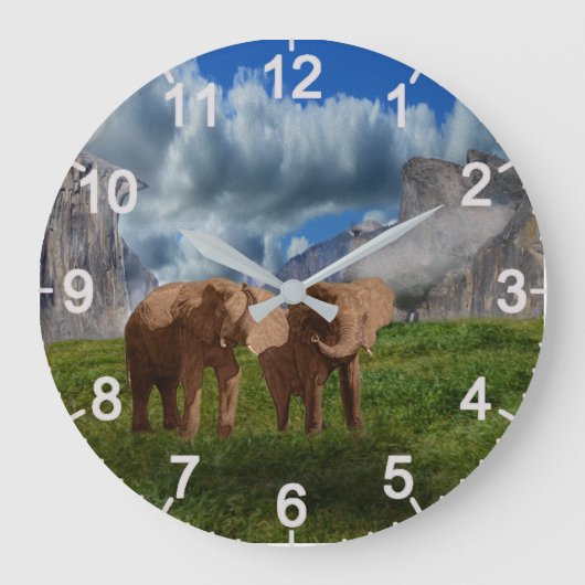 Elephant Duo Oil Paint, Lge Wall Clock Grote Klok (Voorkant)