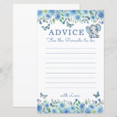 Elephant Dusty Blue Baby shower advies voor ouders (Voorkant / Achterkant)