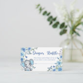Elephant Dusty Blue Roos Baby shower Luier Raffle Informatiekaartje (Staand voorkant)
