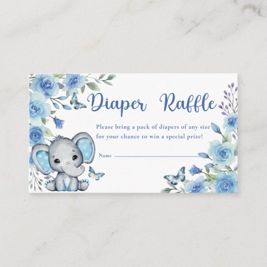 Elephant Dusty Blue Roos Baby shower Luier Raffle Informatiekaartje (Voorkant)