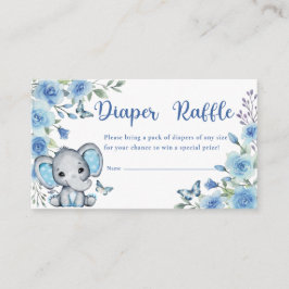 Elephant Dusty Blue Roos Baby shower Luier Raffle Informatiekaartje