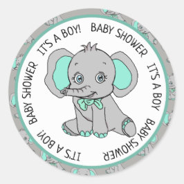 Elephant, een jongen, Baby shower Ronde Sticker