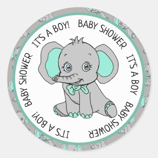 Elephant, een jongen, Baby shower Ronde Sticker (Voorkant)