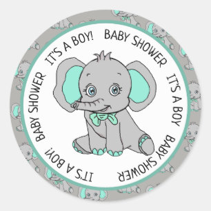 Elephant, een jongen, Baby shower Ronde Sticker