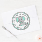 Elephant, een jongen, Baby shower Ronde Sticker (Envelop)