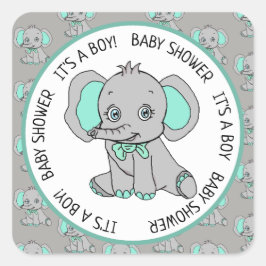 Elephant, een jongen, Baby shower Vierkante Sticker