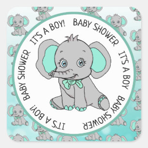 Elephant, een jongen, Baby shower Vierkante Sticker