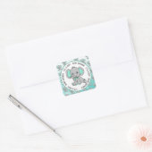 Elephant, een jongen, Baby shower Vierkante Sticker (Envelop)