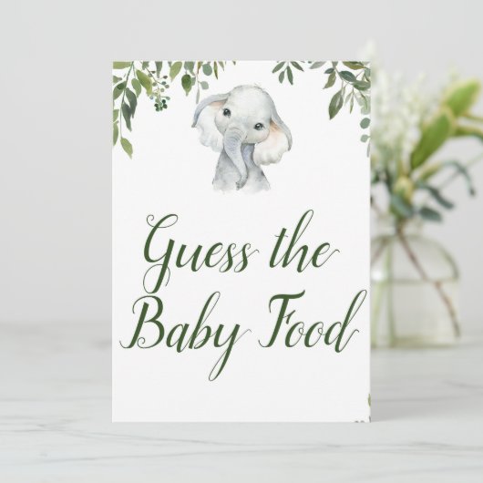 Elephant eens Baby Food Game Sign Size 5x7" Kaart (Staand voorkant)