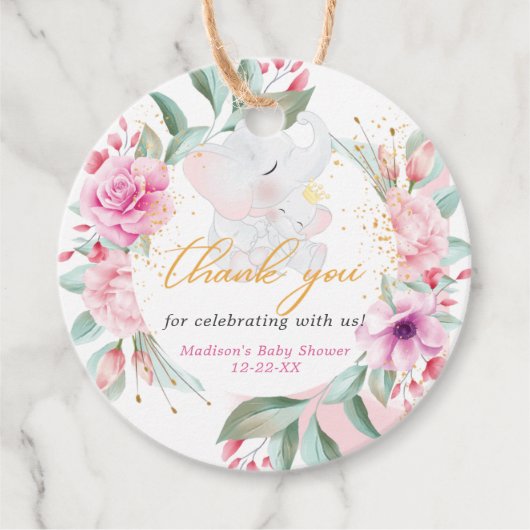 Elephant Elegant girl baby shower Gepersonaliseerd Bedankjes Labels (Voorkant)
