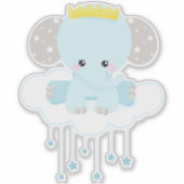 Elephant, ellephant op een wolk, kroon, sterren sticker (Voorkant)