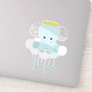 Elephant, ellephant op een wolk, kroon, sterren sticker