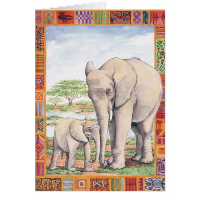 Elephant en Baby blanco kaart (Voorkant)