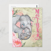Elephant en Baby  Floral Moederdag Briefkaart (Voorkant / Achterkant)