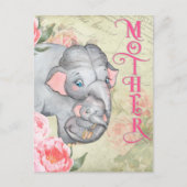 Elephant en Baby  Floral Moederdag Briefkaart (Voorkant)